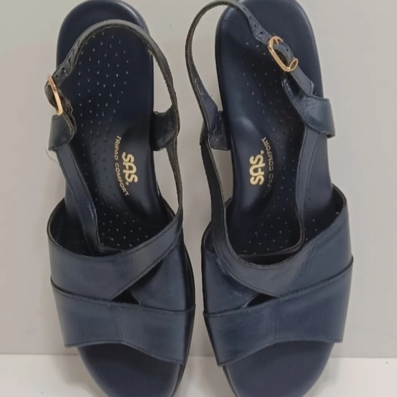 SAS Tripad Comfort Sandals Women’s Size 9.5M Navy Blue Leather Wedge MADE IN USA - Picture 2 of 5